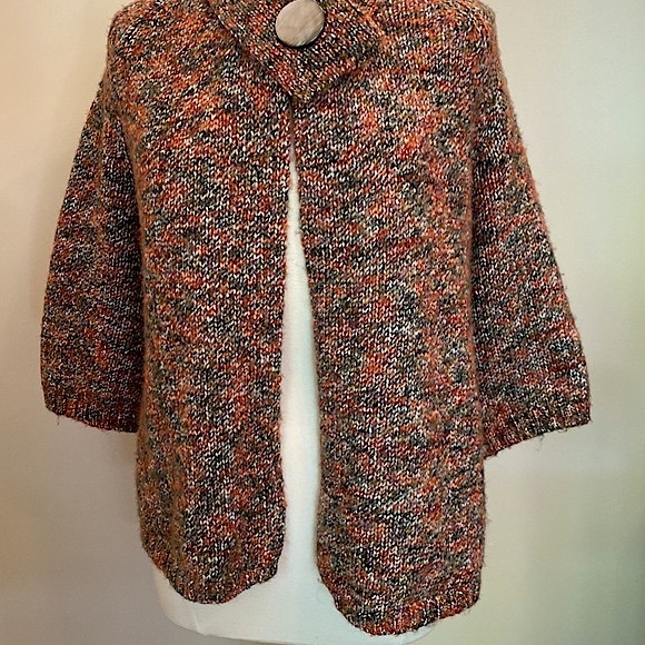 Carole Little Brown Multicolor One Button Wool Blend 3/4” Sleeve Cardigan Size M - Picture 3 of 9